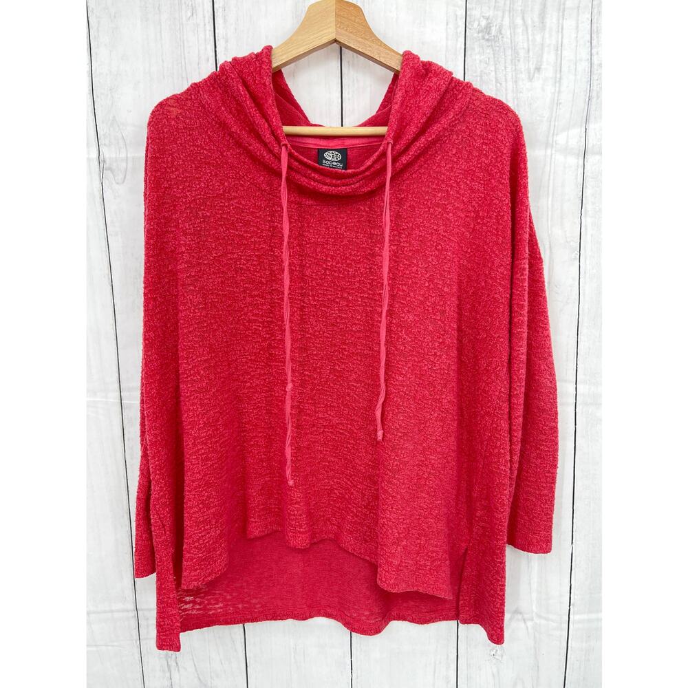 Bobeau Pink Boucle Knit Sheer Hoodie Sweater Sweatshirt Boho Coastal Womens S
